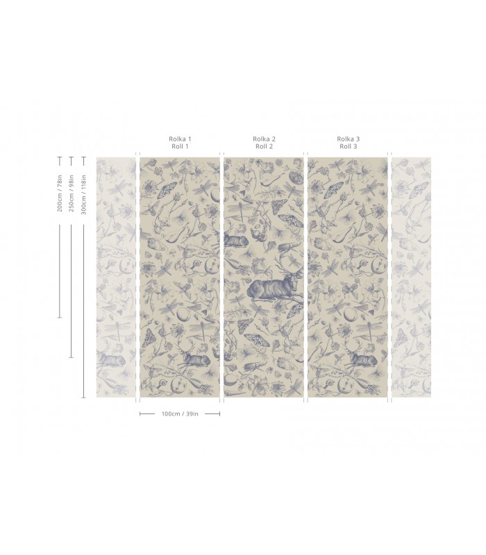 Vintage botanic blue tapete - Wallcolors  - Exklusive Hintergrundbilder