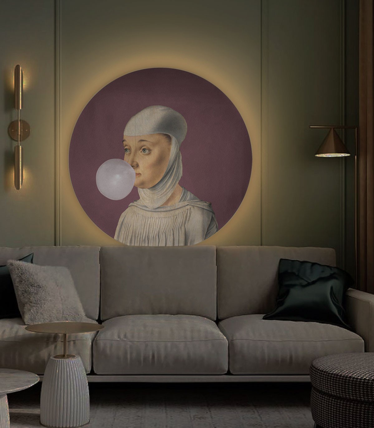 Dots Lighting Woman with Bubble Gum Eggplant - Wallcolors  - Exclusive Wallpapers